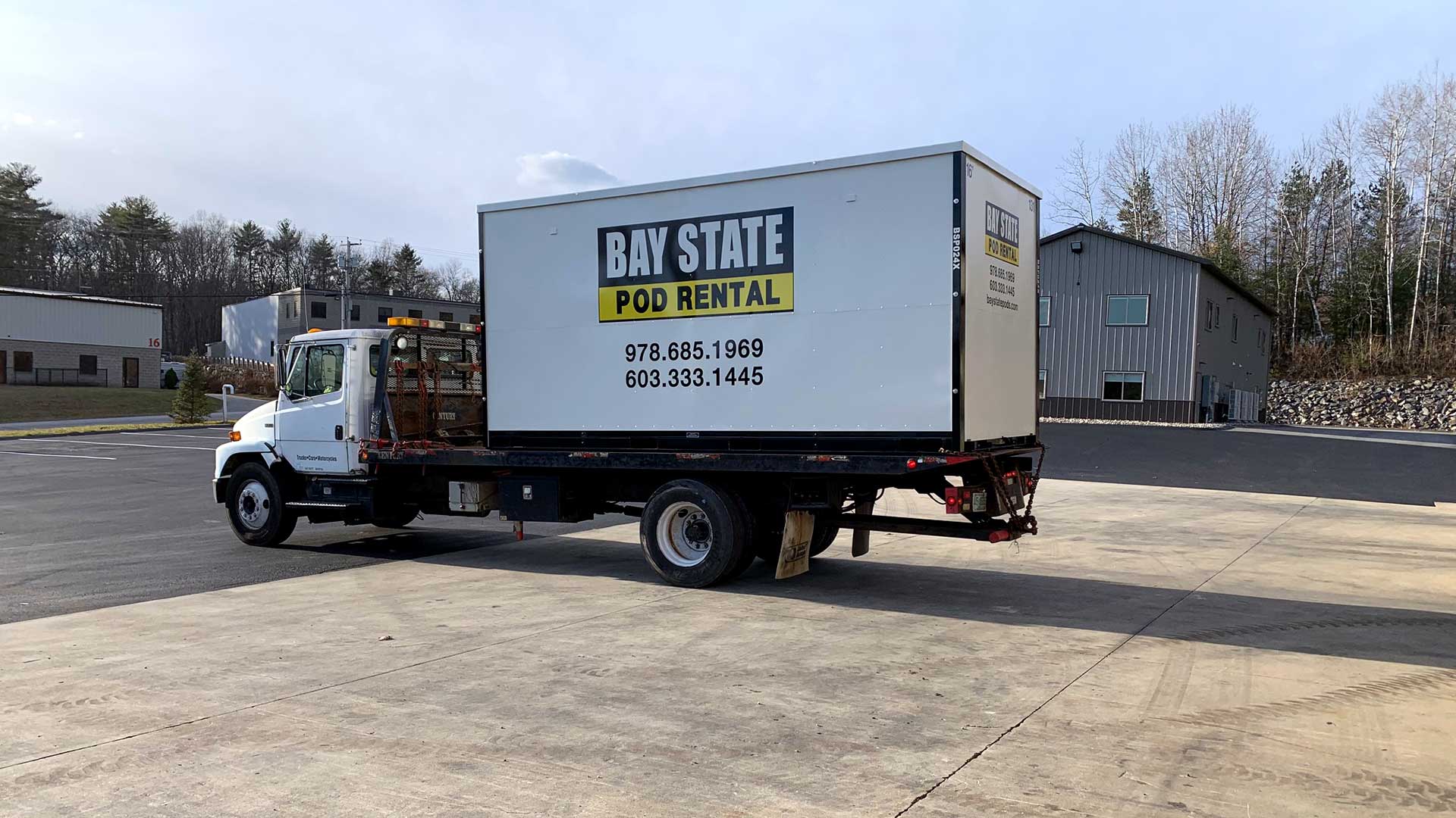 Bay State Pod Rental truck in parking lot